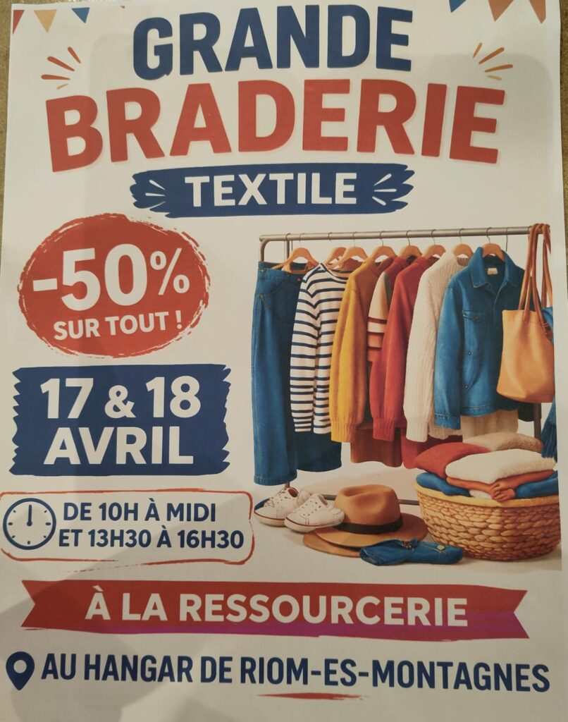 Braderie de la Ressourcerie Terre d'Eco à Riom-es-Montagnes